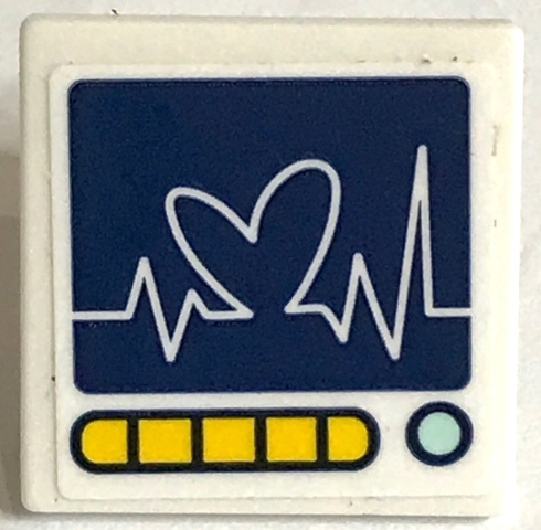 Road Sign 2 x 2 Square with Open O Clip with White Heart Line on Dark Blue Screen and Yellow and Light Aqua Buttons Pattern (Sticker) - Set 41380