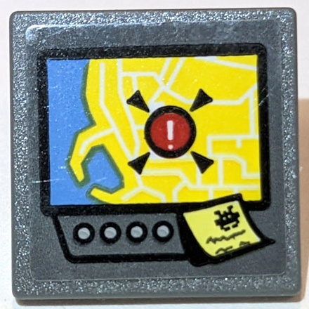 Road Sign 2 x 2 Square with Open O Clip with Screen with Yellow and Medium Blue Map Showing Incident, Note with Alien Pattern (Sticker) - Set 60231