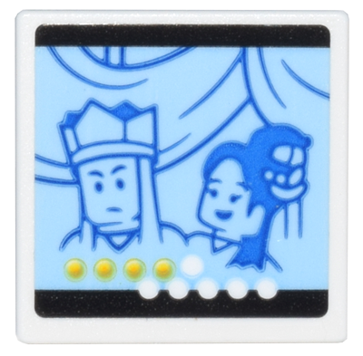 Road Sign 2 x 2 Square with Open O Clip with Bright Light Blue Karaoke Screen with 2 Minifigures and Yellow and White Circles Pattern (Sticker) - Set 80036