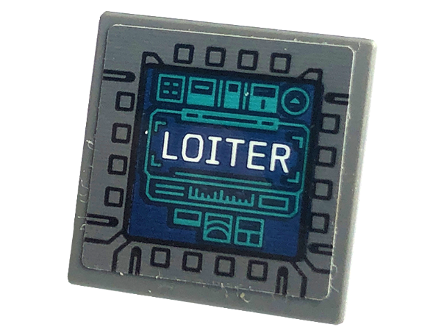 Road Sign 2 x 2 Square with Open O Clip with Display Screen with White 'LOITER' and Dark Turquoise Diagrams Pattern (Sticker) - Set 76240