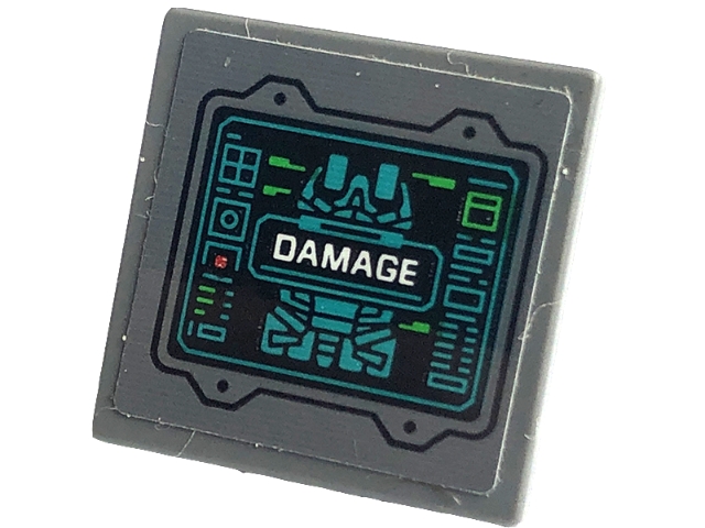 Road Sign 2 x 2 Square with Open O Clip with Display Screen with White 'DAMAGE' and Dark Turquoise Tumbler Outline Pattern (Sticker) - Set 76240