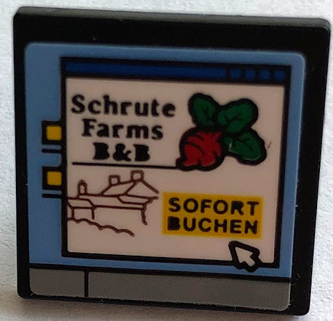 Road Sign 2 x 2 Square with Open O Clip with Computer Screen, 'Schrute Farms B&B', 'SOFORT BUCHEN' and Mouse Cursor Pattern (Sticker) - Set 21336