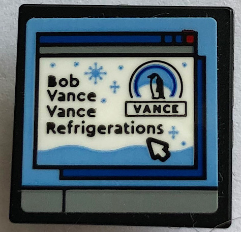 Road Sign 2 x 2 Square with Open O Clip with Computer Screen, 'Bob Vance Vance Refrigerations', Penguin and Mouse Cursor Pattern (Sticker) - Set 21336