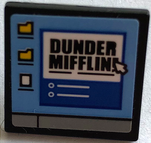 Road Sign 2 x 2 Square with Open O Clip with Computer Screen, 'DUNDER MIFFLIN', 2 Folders and Mouse Cursor Pattern (Sticker) - Set 21336