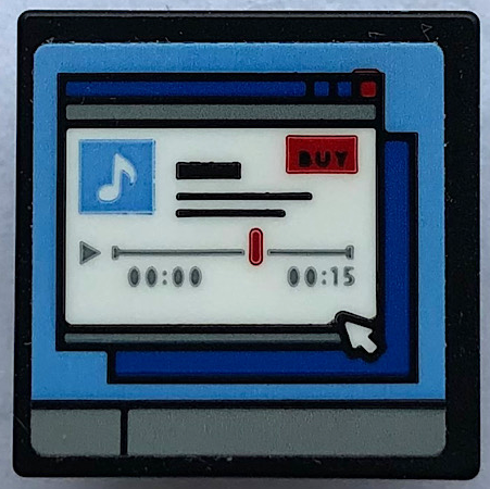 Road Sign 2 x 2 Square with Open O Clip with Computer Screen, Music Note, 'BUY', '00:00', '00:15' and Mouse Cursor Pattern (Sticker) - Set 21336