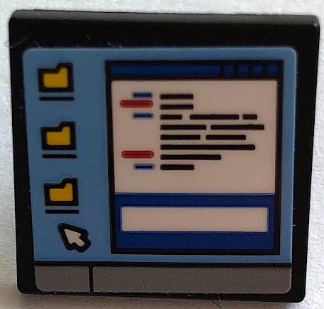 Road Sign 2 x 2 Square with Open O Clip with Computer Screen, Black Lines of Text, 3 Folders and Mouse Cursor Pattern (Sticker) - Set 21336