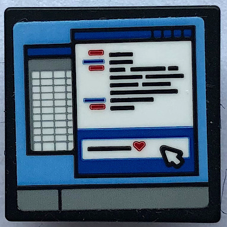 Road Sign 2 x 2 Square with Open O Clip with Computer Screen, Black Lines of Text, Red Heart, Spreadsheet and Mouse Cursor Pattern (Sticker) - Set 21336