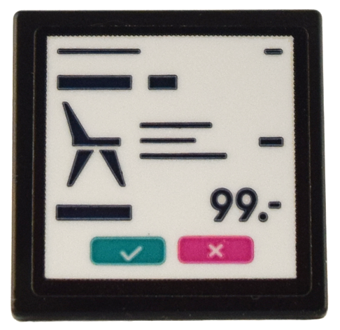 Road Sign 2 x 2 Square with Open O Clip with Checkout Screen Display, Chair, '99.-' and Check and X Buttons Pattern (Sticker) - Set 41732