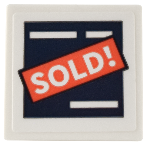 Road Sign 2 x 2 Square with Open O Clip with Dark Blue and Coral Sign and White 'SOLD!' Pattern (Sticker) - Set 41732