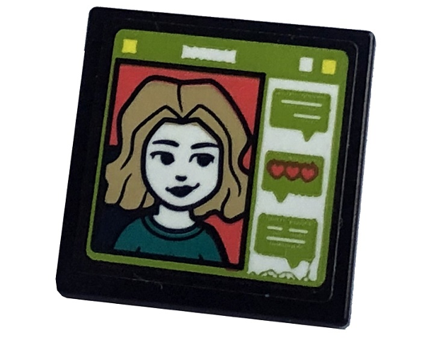 Road Sign 2 x 2 Square with Open O Clip with Screen, Woman with Tan Hair, Lime Chat Windows and Coral Hearts Pattern (Sticker) - Set 41755