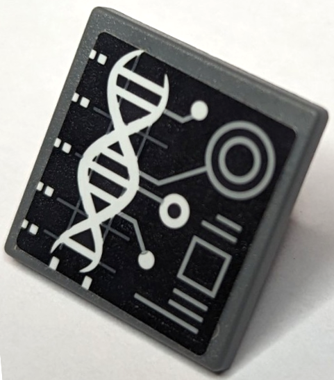 Road Sign 2 x 2 Square with Open O Clip with White DNA Double Helix and Light Bluish Gray Circles, Square and Lines on Black Background Pattern (Sticker) - Set 75933