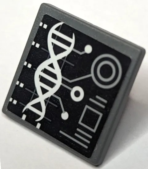 Road Sign 2 x 2 Square with Open O Clip with White DNA Double Helix and Light Bluish Gray Circles, Square and Lines on Black Background Pattern (Sticker) - Set 75933