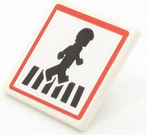 Road Sign 2 x 2 Square with Open O Clip with Crosswalk with Minifigure and Red Border Pattern (Sticker) - Set 40347