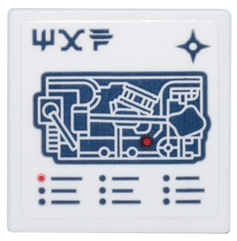 Road Sign 2 x 2 Square with Open O Clip with Dark Blue Ninjago City Markets, Ninjago Logogram 'MAP' and Red Circle Pattern (Sticker) - Set 71799