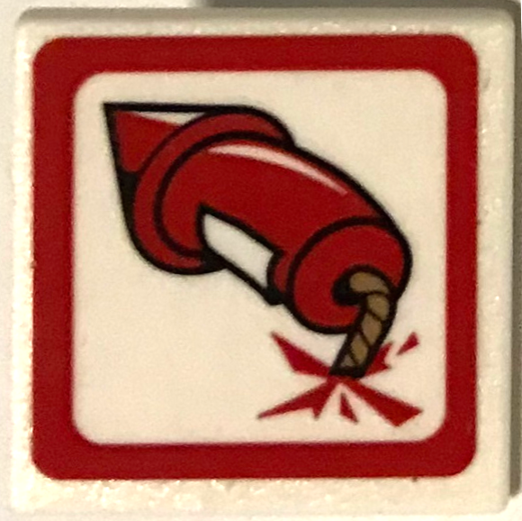 Road Sign 2 x 2 Square with Open O Clip with Red Firework with Lit Fuse Pattern (Sticker) - Set 75826