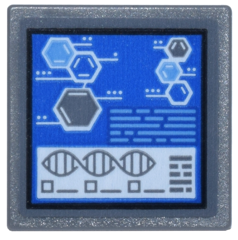 Road Sign 2 x 2 Square with Open O Clip with Digital Display Chemical Symbols on Blue Background and Double Helix Pattern (Sticker) - Set 76269