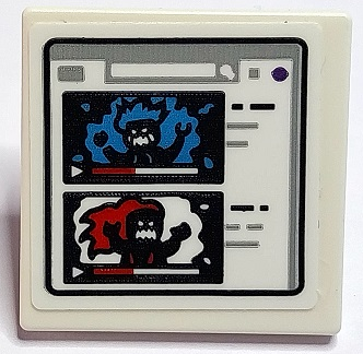 Road Sign 2 x 2 Square with Open O Clip with Screen with Videos of Dark Azure, Red and Black Phantom Minifigures Pattern (Sticker) - Set 70436
