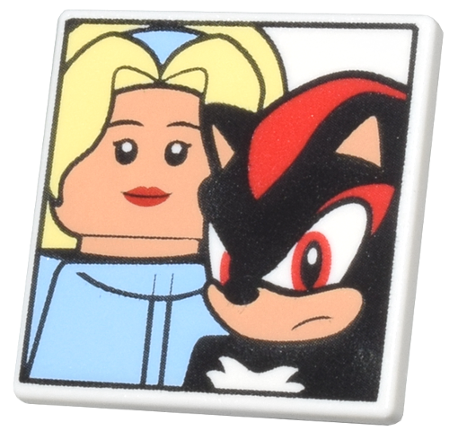 Road Sign 2 x 2 Square with Open O Clip with Maria Robotnik and Shadow the Hedgehog Minifigures Pattern