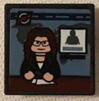 Road Sign 2 x 2 Square with Open O Clip with TV Screen with Female News Anchor Minifigure at Desk Pattern (Sticker) - Set 76178