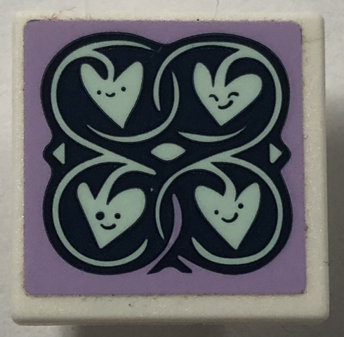 Road Sign 2 x 2 Square with Open O Clip with Light Aqua Leaves with Smiley Faces on Lavender Background Pattern (Sticker) - Set 41365