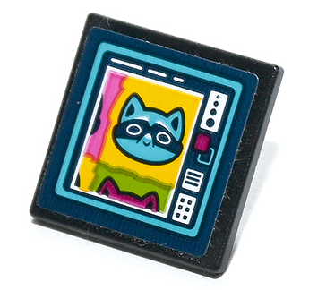 Road Sign 2 x 2 Square with Open O Clip with Dark Blue Computer Screen, Raccoon with Eye Mask and Medium Azure Border Pattern (Sticker) - Set 41731