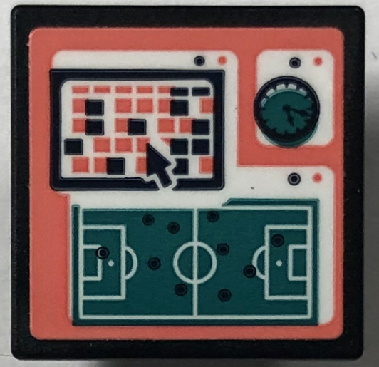 Road Sign 2 x 2 Square with Open O Clip with Computer Screen with Dark Turquoise Basketball Court, Mouse Cursor Arrow and Clock on Coral Background Pattern (Sticker) - Set 41744