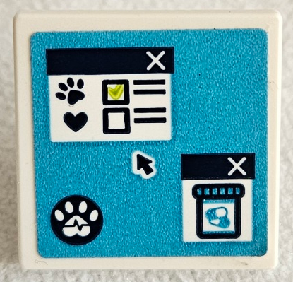 Road Sign 2 x 2 Square with Open O Clip with Computer Screen with Check Boxes, Paw Prints, Mouse Cursor Arrow, Pills in Jar and Windows on Dark Azure Background Pattern (Sticker) - Set 41446