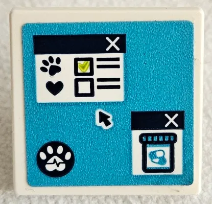 Road Sign 2 x 2 Square with Open O Clip with Computer Screen with Check Boxes, Paw Prints, Mouse Cursor Arrow, Pills in Jar and Windows on Dark Azure Background Pattern (Sticker) - Set 41446