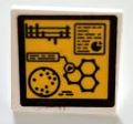 Road Sign 2 x 2 Square with Open O Clip with Computer Screen with Black Border, Chemical Molecules, Symbols and Graphs on Yellow Background Pattern (Sticker) - Set 76949