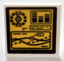 Road Sign 2 x 2 Square with Open O Clip with Computer Screen with Black Border, Graphs and DNA Helix on Yellow Background Pattern (Sticker) - Set 76949