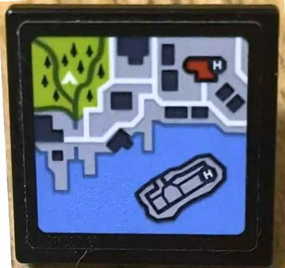 Road Sign 2 x 2 Square with Open O Clip with Computer Screen with Harbor Map Pattern (Sticker) - Set 60414