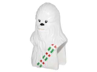 Minifigure, Head, Modified SW Wookiee, Chewbacca with Black Eyes and Nose and Holiday Red and Green Ammo Strap Pattern
