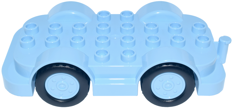 Duplo Car Base 4 x 8 with Bright Light Blue Wheels with Black Tires