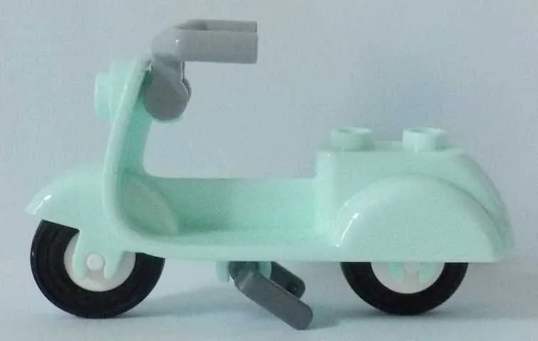 Scooter with Dark Bluish Gray Stand, Light Bluish Gray Angular Handlebars, and White Wheels