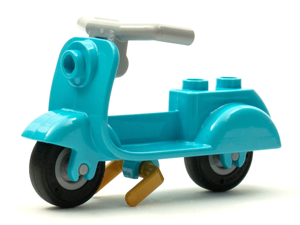 Scooter with Pearl Gold Stand, Light Bluish Gray Angular Handlebars, and Light Bluish Gray Wheels