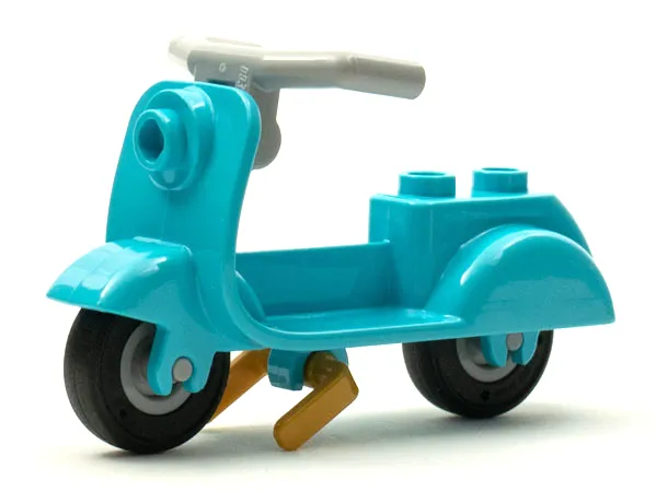Scooter with Pearl Gold Stand, Light Bluish Gray Angular Handlebars, and Light Bluish Gray Wheels
