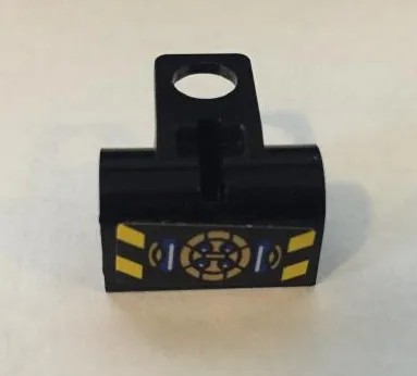 Minifigure Backpack with Horizontal Pin Holes with Yellow Danger Stripes and Gold Lightning Reactor Pattern (Sticker) - Set 70731