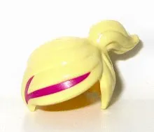 Minifigure, Hair Female Ponytail Off-center with Magenta Stripe Pattern