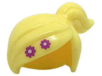 Minifigure, Hair Female Ponytail Off-center with 2 Magenta Flowers Pattern