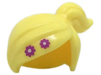 Minifigure, Hair Female Ponytail Off-center with 2 Magenta Flowers Pattern