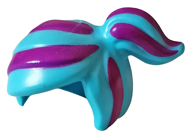 Minifigure, Hair Female Ponytail Off-center with 6 Magenta Stripes Pattern