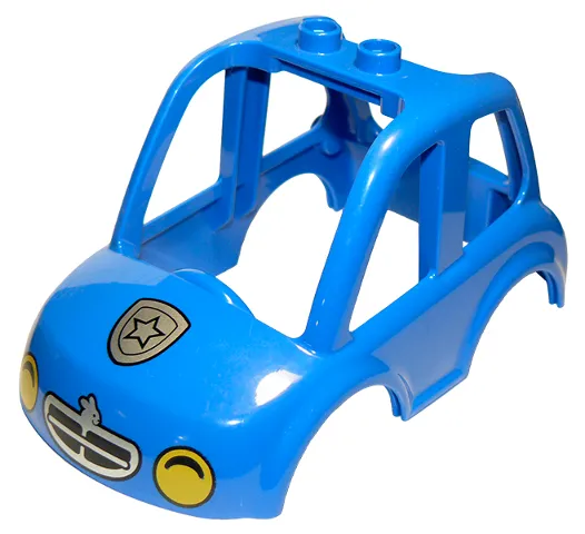 Duplo Car Body High Cab 2 Top Studs with Yellow Headlights and Police Badge Pattern