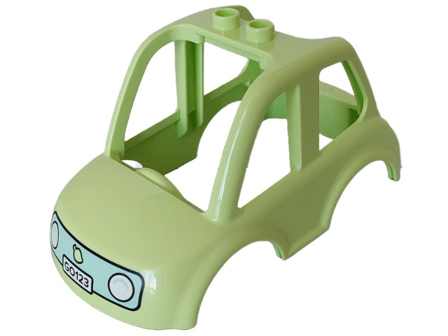 Duplo Car Body High Cab 2 Top Studs with White Headlights and 'GO123' on Light Aqua Background Pattern
