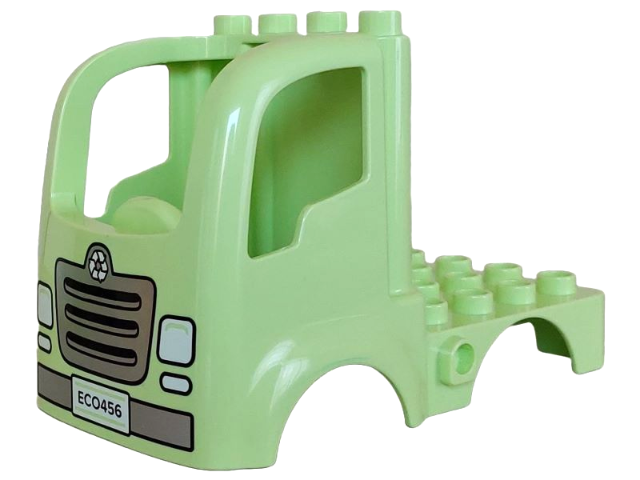 Duplo Car Body Truck 4 x 4 Flatbed with 4 Top Studs with Silver Grille and Bumper, White Headlights, and 'ECO456' Pattern