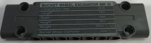 Technic, Panel Plate 3 x 11 x 1 with White 'BUCKET WHEEL EXCAVATOR MK III' and Technical Data Pattern (Sticker) - Set 42055