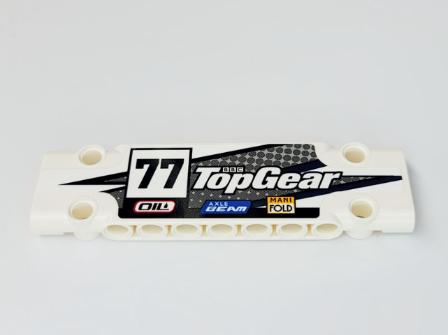 Technic, Panel Plate 3 x 11 x 1 with BBC Logo, 'Top Gear', '77', 'OIL', 'AXLE BEAM', and 'MANIFOLD' Pattern Model Left Side (Sticker) - Set 42109