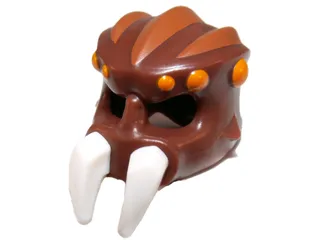 Minifigure, Headgear Mask Spider with Molded White Pincers and Printed Orange Spots and Dark Orange Ridges Pattern