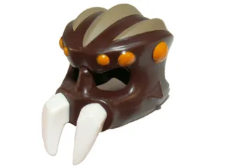 Minifigure, Headgear Mask Spider with Molded White Pincers and Printed Orange Spots and Dark Tan Ridges Pattern