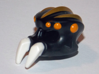 Minifigure, Headgear Mask Spider with Molded White Pincers and Printed Bright Light Orange Spots and Gold Ridges Pattern