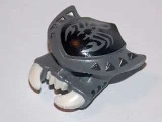 Minifigure, Headgear Mask Scorpion with Molded White Fangs and Pincers and Printed Dark Silver Spikes and Black Scorpion Background Pattern